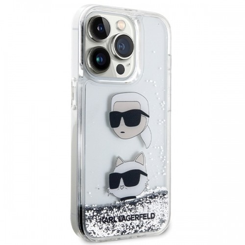 Karl Lagerfeld KLHCP14LLDHKCNS iPhone 14 Pro 6.1" srebrny|silver hardcase Liquid Glitter Karl & Choupette Heads image 4