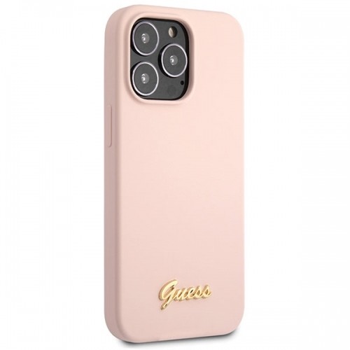 Guess GUHCP13XLSLMGLP iPhone 13 Pro Max 6.7" jasnoróżowy|light pink hardcase Silicone Script Gold Logo image 4