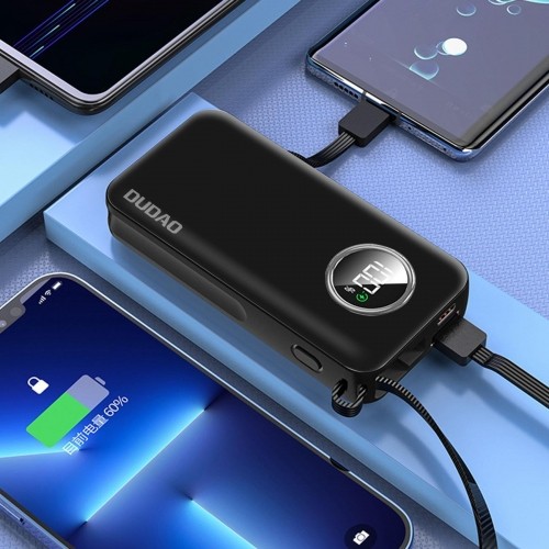 Dudao powerbank 10000mAh 1xUSB-A | 1xUSB-C 22.5W with built-in cable 1xLightning | 1xUSB-C black (K15sB) image 4