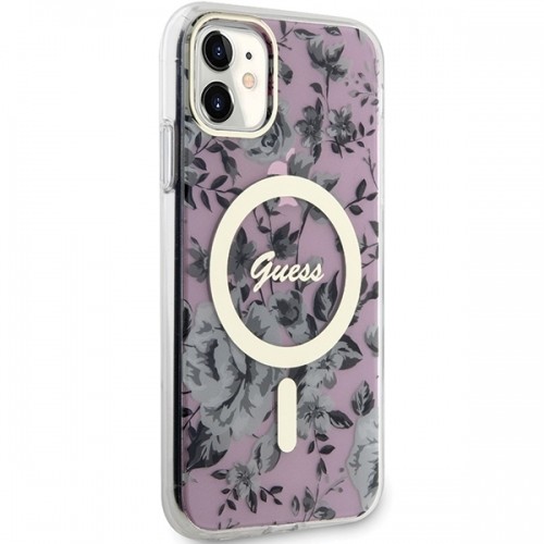 Guess PC|TPU Flowers IML MagSafe Compatible Case for iPhone 11 Pink image 4