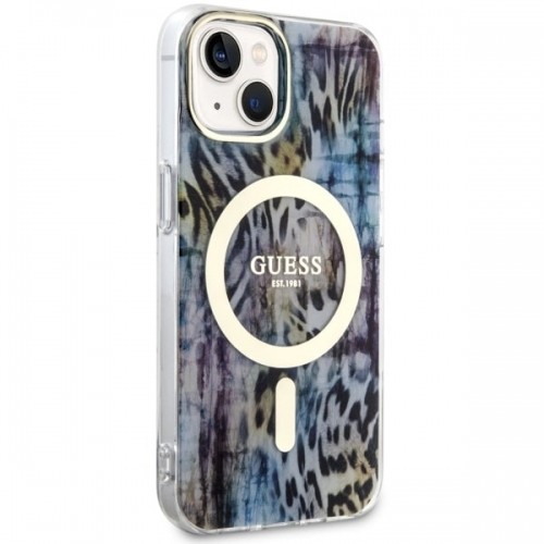 Guess GUHMP14SHLEOPWB iPhone 14 6.1" niebieski|blue hardcase Leopard MagSafe image 4
