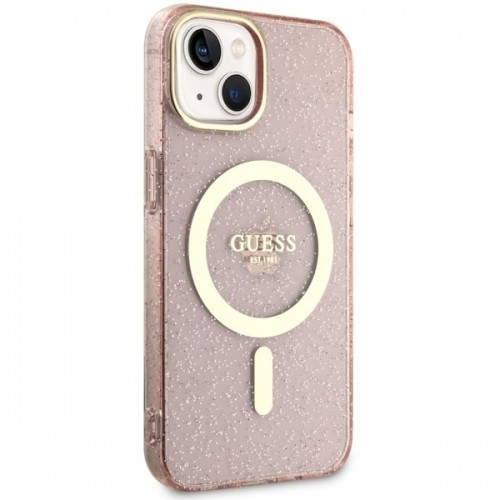 Guess GUHMP14SHCMCGP iPhone 14 6.1" różowy|pink hardcase Glitter Gold MagSafe image 4