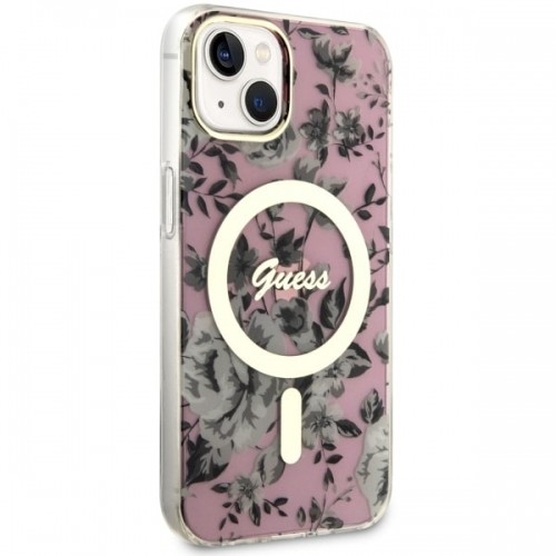 Guess GUHMP14SHCFWSP iPhone 14 6.1" różowy|pink hardcase Flower MagSafe image 4