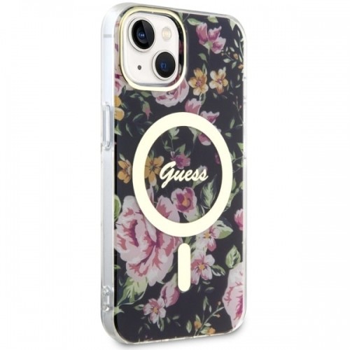 Guess GUHMP14SHCFWSK iPhone 14 6.1" czarny|black hardcase Flower MagSafe image 4