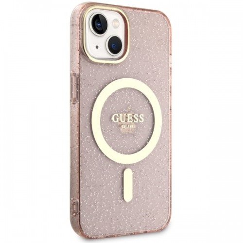 Guess GUHMP14MHCMCGP iPhone 14 Plus 6.7" różowy|pink hardcase Glitter Gold MagSafe image 4