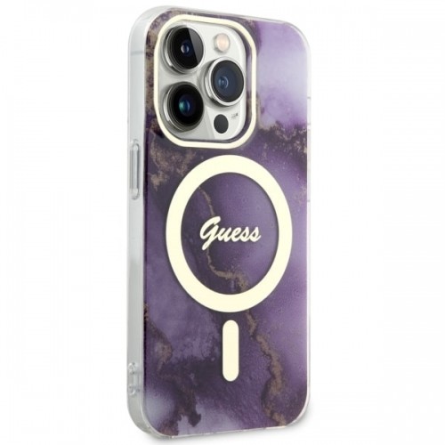Guess GUHMP14LHTMRSU iPhone 14 Pro 6.1" purpurowy|purple hardcase Golden Marble MagSafe image 4