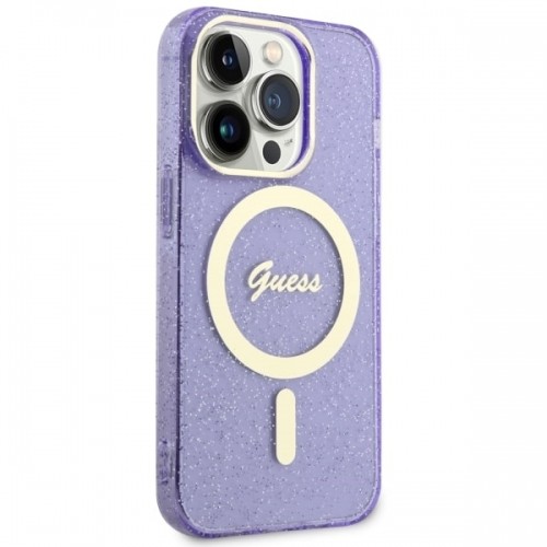 Guess GUHMP14LHCMCGU iPhone 14 Pro 6.1" purpurowy|purple hardcase Glitter Gold MagSafe image 4