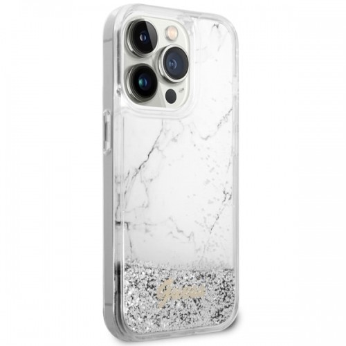 Guess GUHCP14LLCSGSGH iPhone 14 Pro 6.1" biały|white hardcase Liquid Glitter Marble image 4
