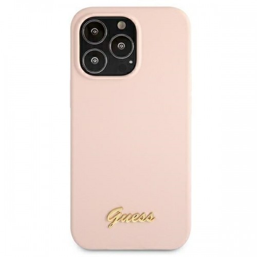 Guess GUHMP13XLSLMGLP iPhone 13 Pro Max 6,7" jasnoróżowy|light pink hardcase Silicone Script Gold Logo Magsafe image 4