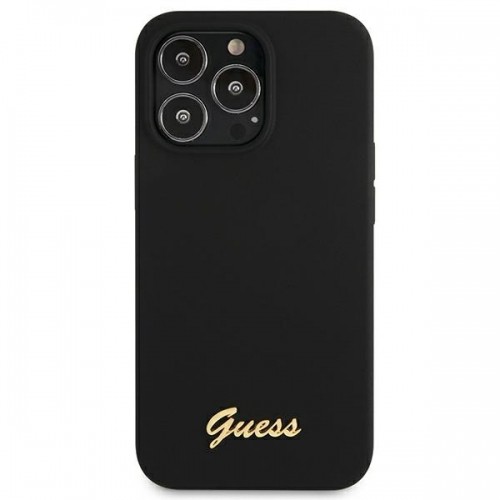 Guess GUHMP13LLSLMGBK iPhone 13 Pro | 13 6,1" black|czarny hardcase Silicone Script Gold Logo MagSafe image 4