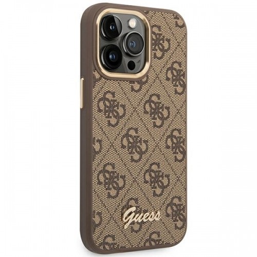 Guess GUHCP14XHG4SHW iPhone 14 Pro Max 6,7" brązowy|brown hard case 4G Vintage Gold Logo image 4