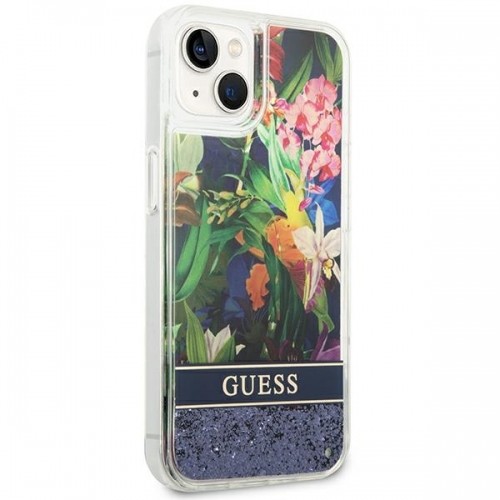 Guess GUHCP14SLFLSB iPhone 14 6,1" niebieski|blue hardcase Flower Liquid Glitter image 4