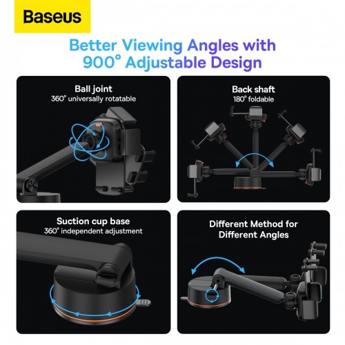 Baseus Easy Control Clamp Car Holder with suction cup (black) image 4