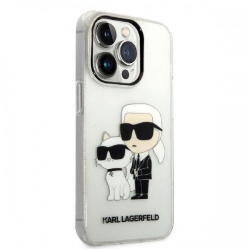 Karl Lagerfeld IML Glitter Karl and Choupette NFT Case for iPhone 14 Pro Transparent image 4