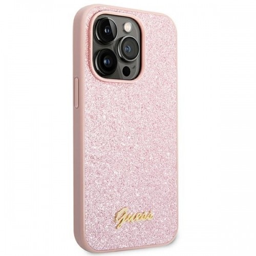 Guess PC|TPU Glitter Flakes Metal Logo Case for iPhone 14 Pro Pink image 4