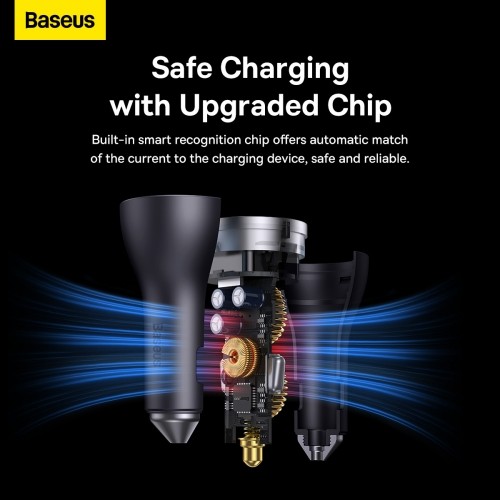 OEM Baseus Golden Contactor Pro car charger, 2x USB-C, 1x USB, 65W (gray) image 4