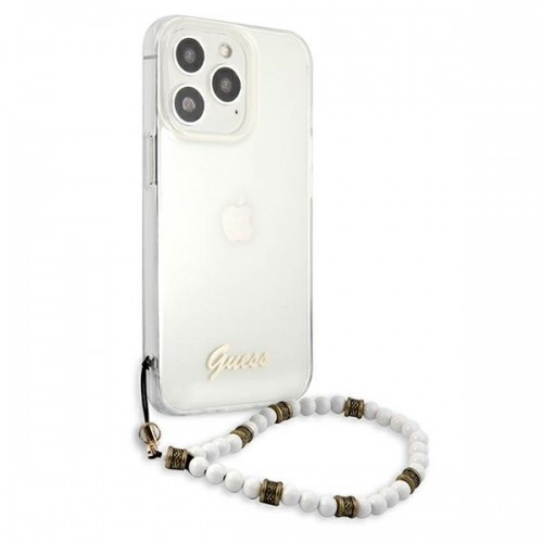 GUHCP13LKPSWH Guess PC Script and White Pearls Case for iPhone 13 Pro Transparent image 4