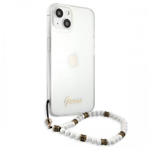 GUHCP13MKPSWH Guess PC Script and White Pearls Case for iPhone 13 Transparent image 4