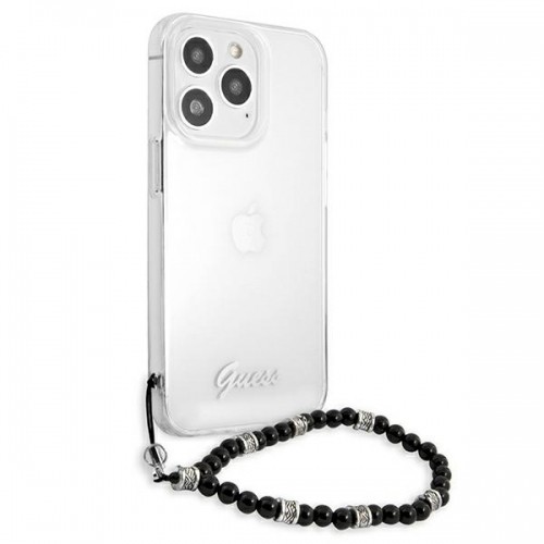GUHCP13XKPSBK Guess PC Script and Black Pearls Case for iPhone 13 Pro Max Transparent image 4