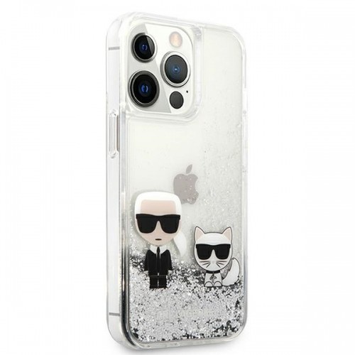 KLHCP13XGKCS Karl Lagerfeld Liquid Glitter Karl and Choupette Case for iPhone 13 Pro Max Silver image 4