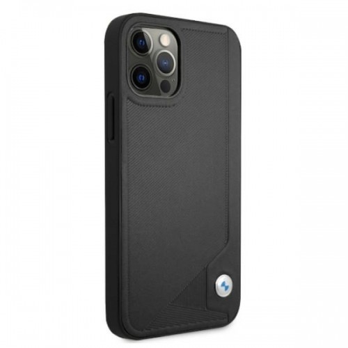 BMHCP12MRCDPK BMW Signature Leather Debossed Stripes Case for iPhone 12|12 Pro 6.1 Black image 4
