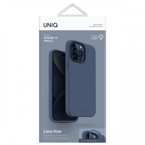 UNIQ etui Lino Hue iPhone 15 Pro Max 6.7" Magclick Charging granatowy|navy blue image 4