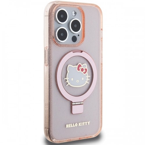 Hello Kitty HKHMP15LHRSGEP iPhone 15 Pro 6.1" różowy|pink hardcase Ring Stand Glitter Electrop Logo MagSafe image 4