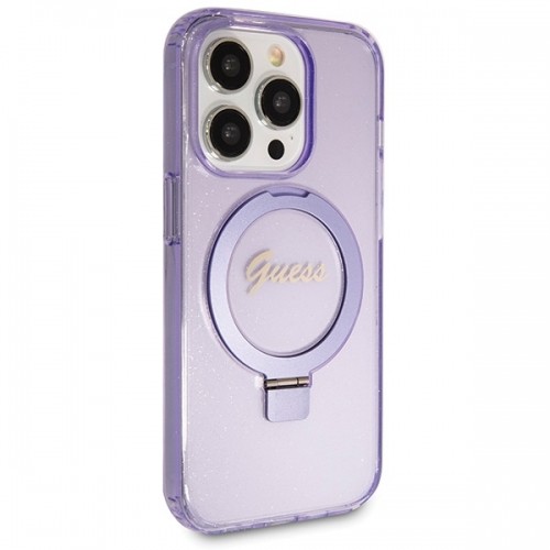 Guess GUHMP14XHRSGSU iPhone 14 Pro Max 6.7" fioletowy|purple hardcase Ring Stand Script Glitter MagSafe image 4