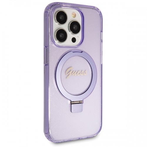 Guess GUHMP13XHRSGSU iPhone 13 Pro Max 6.1" fioletowy|purple hardcase Ring Stand Script Glitter MagSafe image 4