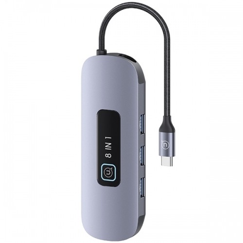 USAMS Adapter HUB 8w1 3xUSB 3.0|TF|SD| USB-C|HDMI|RJ45 PD100W szary|tarnish SJ643HUB01 (US-SJ643) image 4