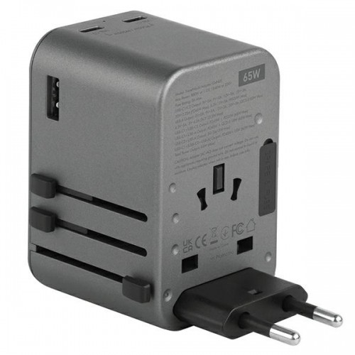 ENERGEA ład. siec. 1xUSB+2xUSB-C PD-PPS-QC 3.0 65W 1A2C adapter 4w1 US|UA|EU|UK szary|gunmetal Travelworld Adapter GaN65W image 4