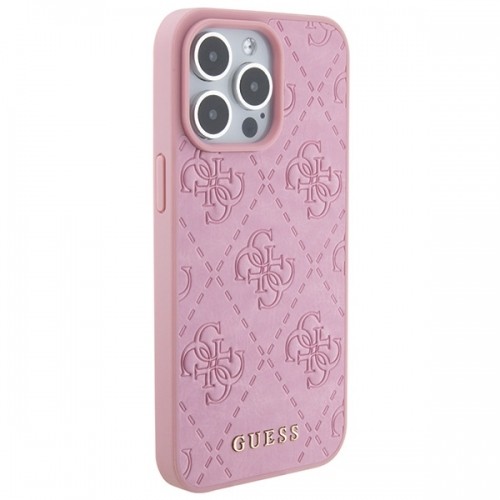 Guess GUHCP15LP4EPMP iPhone 15 Pro 6.1" różowy|pink hardcase Leather 4G Stamped image 4