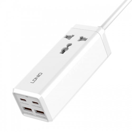 Power strip with 1 AC socket, 2x USB, 2x USB-C LDNIO SC1418, EU|US, 2500W (white) image 4