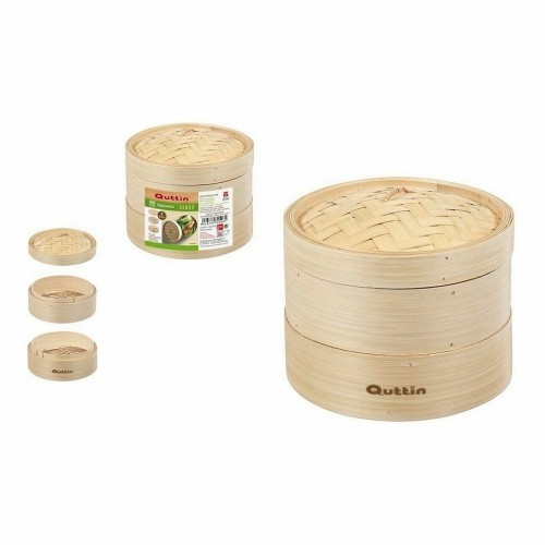 Food Steamer Quttin 2 levels Bamboo 20 x 15 cm (12 Units) (19-17 x 15.5 cm) image 4