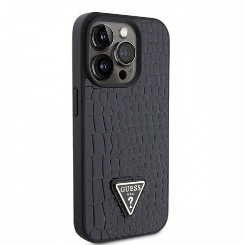 Guess GUHCP15LPCRTHCK iPhone 15 Pro 6.1" czarny|black hardcase Croco Triangle Metal Logo image 4
