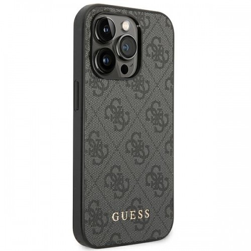 Guess GUHCP14LG4GFGR iPhone 14 Pro 6,1" szary|grey hard case 4G Metal Gold Logo image 4