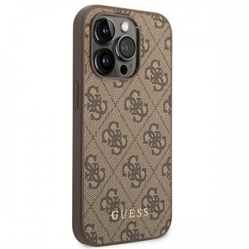 Guess GUHCP14LG4GFBR iPhone 14 Pro 6,1" brązowy|brown hard case 4G Metal Gold Logo image 4