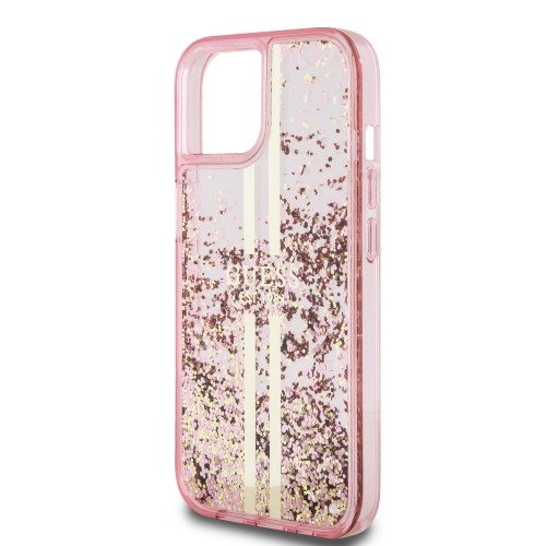 Guess PC|TPU Liquid Glitter Gold Stripe Case for iPhone 15 Pro Max Pink image 4