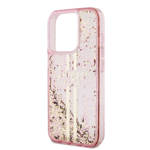 Guess PC|TPU Liquid Glitter Gold Stripe Case for iPhone 15 Pro Pink image 4