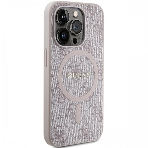 Guess GUHMP14LG4GFRP iPhone 14 Pro 6.1" różowy|pink hardcase 4G Collection Leather Metal Logo MagSafe image 4