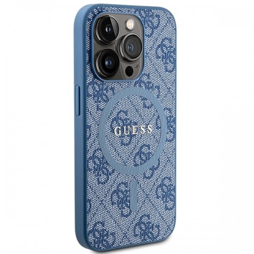 Guess GUHMP14LG4GFRB iPhone 14 Pro 6.1" niebieski|blue hardcase 4G Collection Leather Metal Logo MagSafe image 4