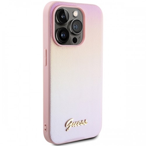 Guess GUHCP14LPSAIRSP iPhone 14 Pro 6.1" różowy|pink hardcase Saffiano Iridescent Script image 4