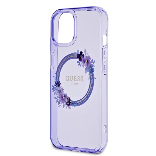 Guess PC|TPU Flowers Ring Glossy Logo MagSafe Case for iPhone 15 Purple image 4