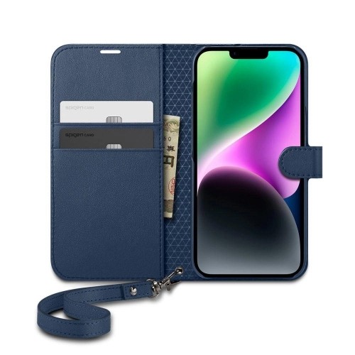 Apple Spigen Wallet S Leather Flip Wallet for iPhone 14 Blue image 4