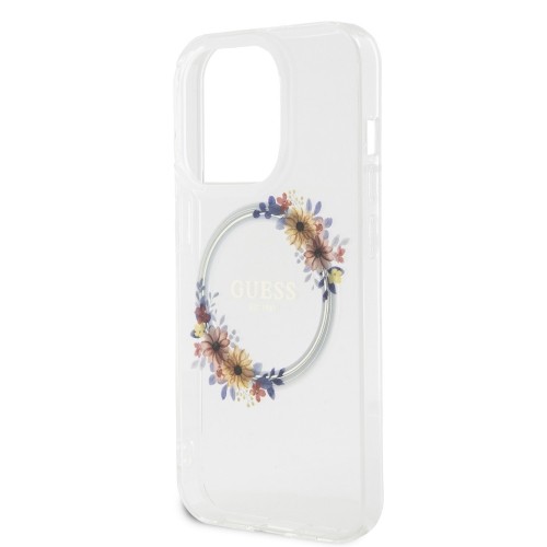 Guess PC|TPU Flowers Ring Glossy Logo MagSafe Case for iPhone 14 Pro Transparent image 4