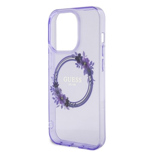 Guess PC|TPU Flowers Ring Glossy Logo MagSafe Case for iPhone 15 Pro Max Purple image 4