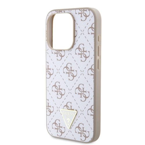 Guess PU Leather 4G Triangle Metal Logo Case for iPhone 15 Pro White image 4