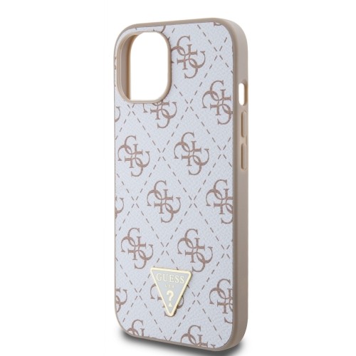 Guess PU Leather 4G Triangle Metal Logo Case for iPhone 15 White image 4