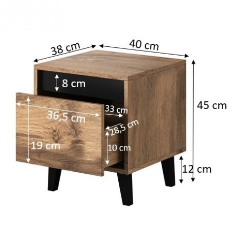 Cama Meble NORD bedside table 2 pcs. 40x38x45 cm oak wotan/anthracite image 4