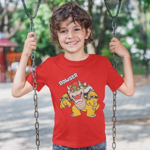 Child's Short Sleeve T-Shirt Super Mario Bowser Text Red image 4